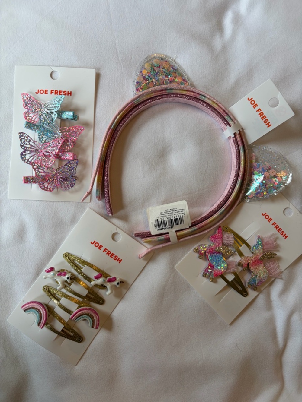 Joe Fresh Pink Glitter Unicorn, Rainbow & Butterfly Hair Accessory Set